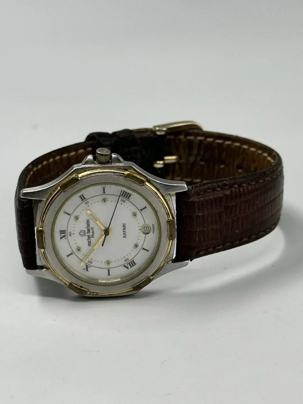 Michel Herbelin Safari Watch Gold Tone New Battery Working Missing Case Back
